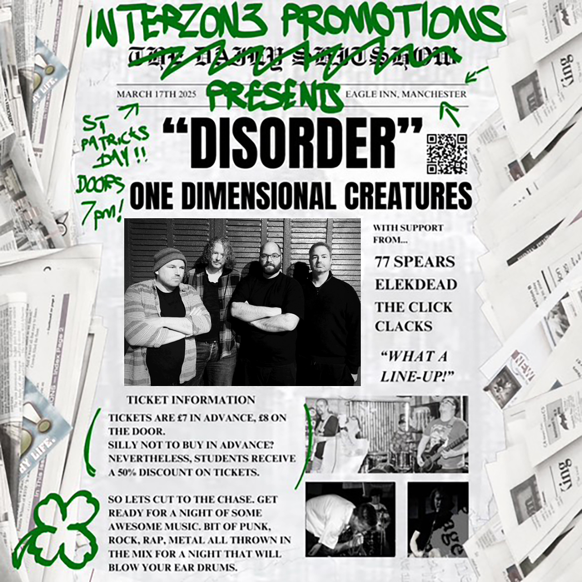 One Dimensional Creatures - 77 Spears - Elekdead - The Click Clacks - Eagle Inn Salford - St Patrick's Day 2025